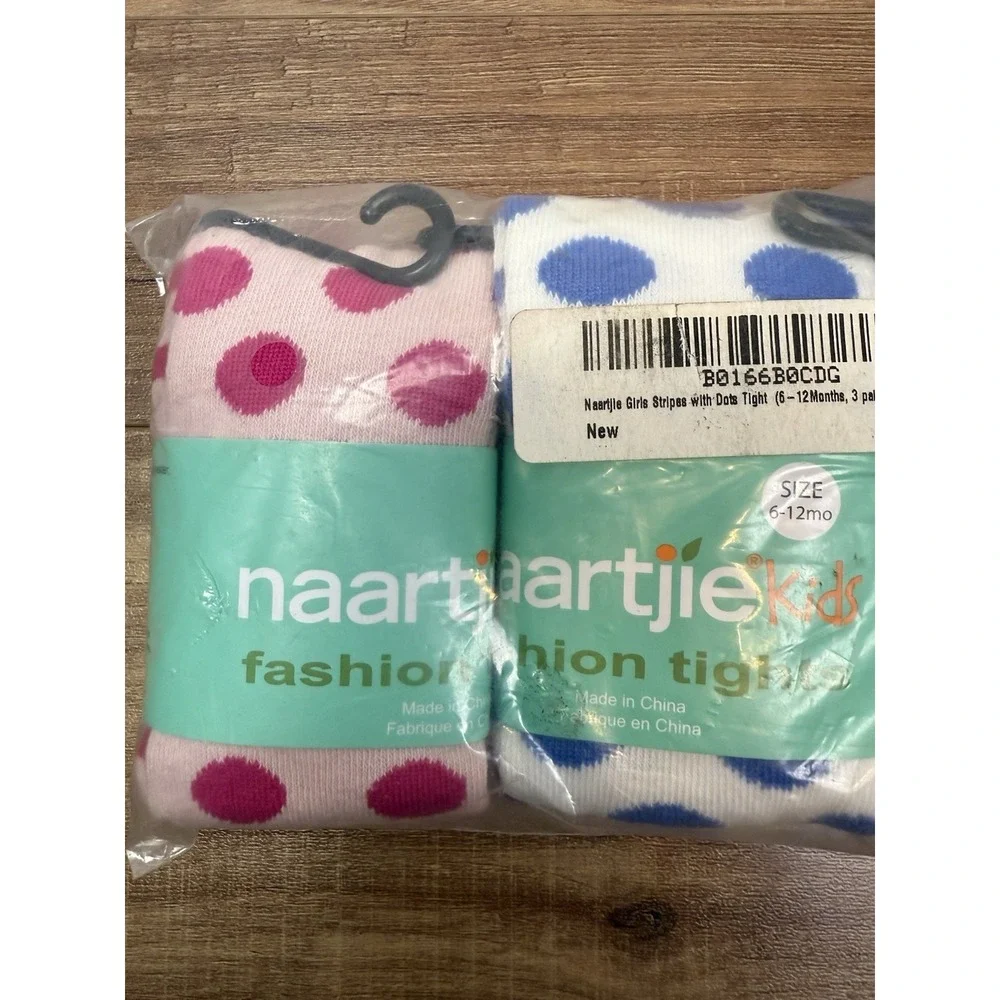 TeeHee Little Girls Fashion Cotton Tights 3 Pair Pack (Stripes & Dot) 6-12 month
